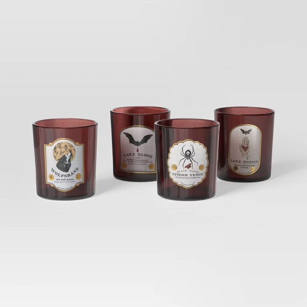 Threshold Halloween Potion Tumblers Set of 4 Burgundy Glasses 13.87oz Gothic NEW